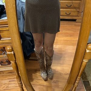 Brown Embroidered Western Boots with Rhinestones